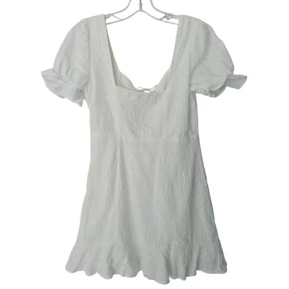 LULUS Rapunzel‎ White Eyelet Lace Mini Dress Medium - Picture 4 of 10